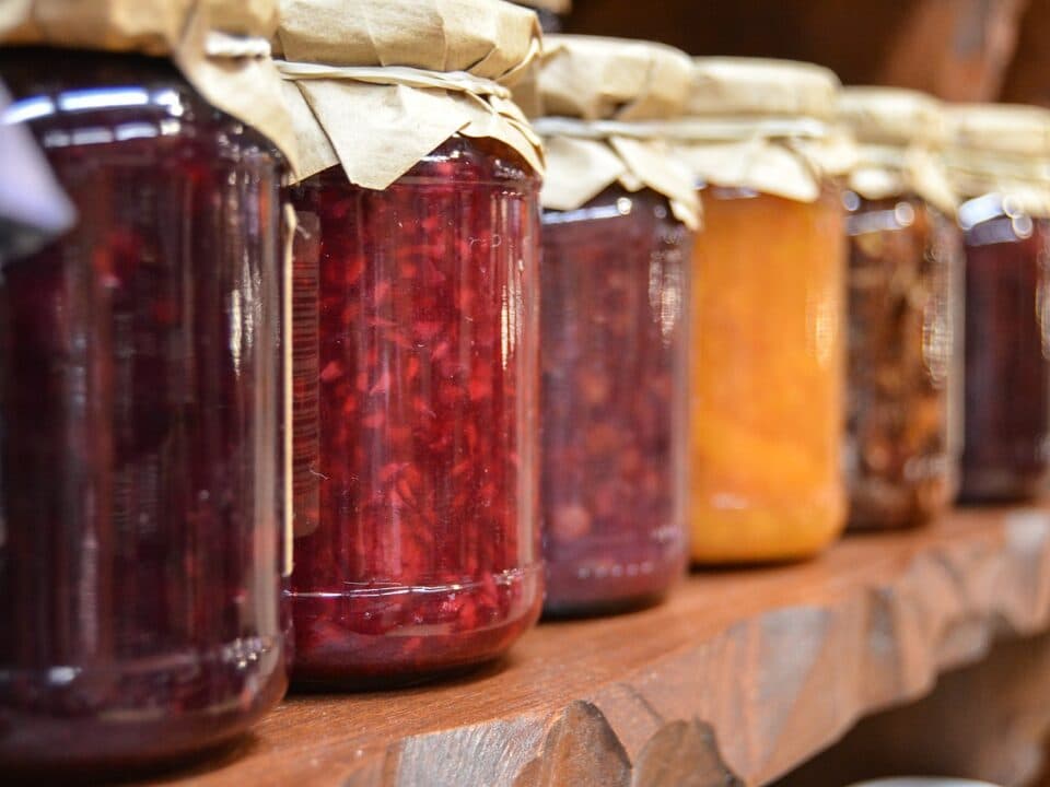 bottles of homemade jam