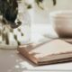 book on table with vase