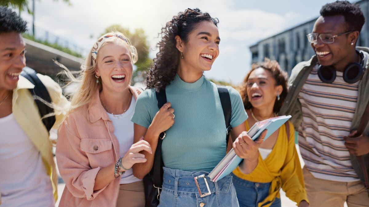 college students laughing
