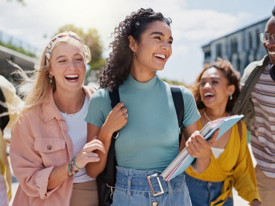 college students laughing